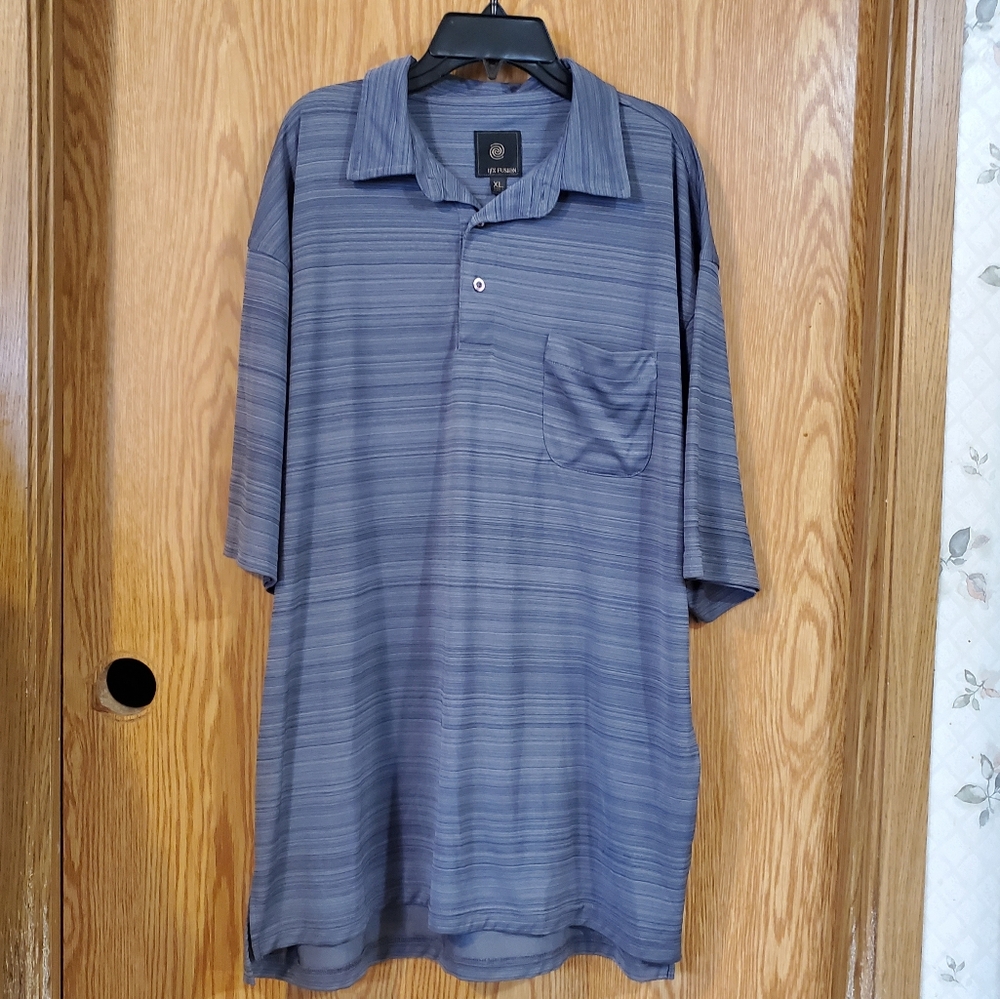F/X Fusion gray stripe polo shirt polyester